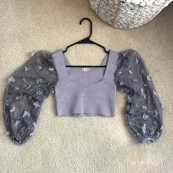Free People Purple Lilac intimately Butterfly Top by Crop - Picture 4 of 12